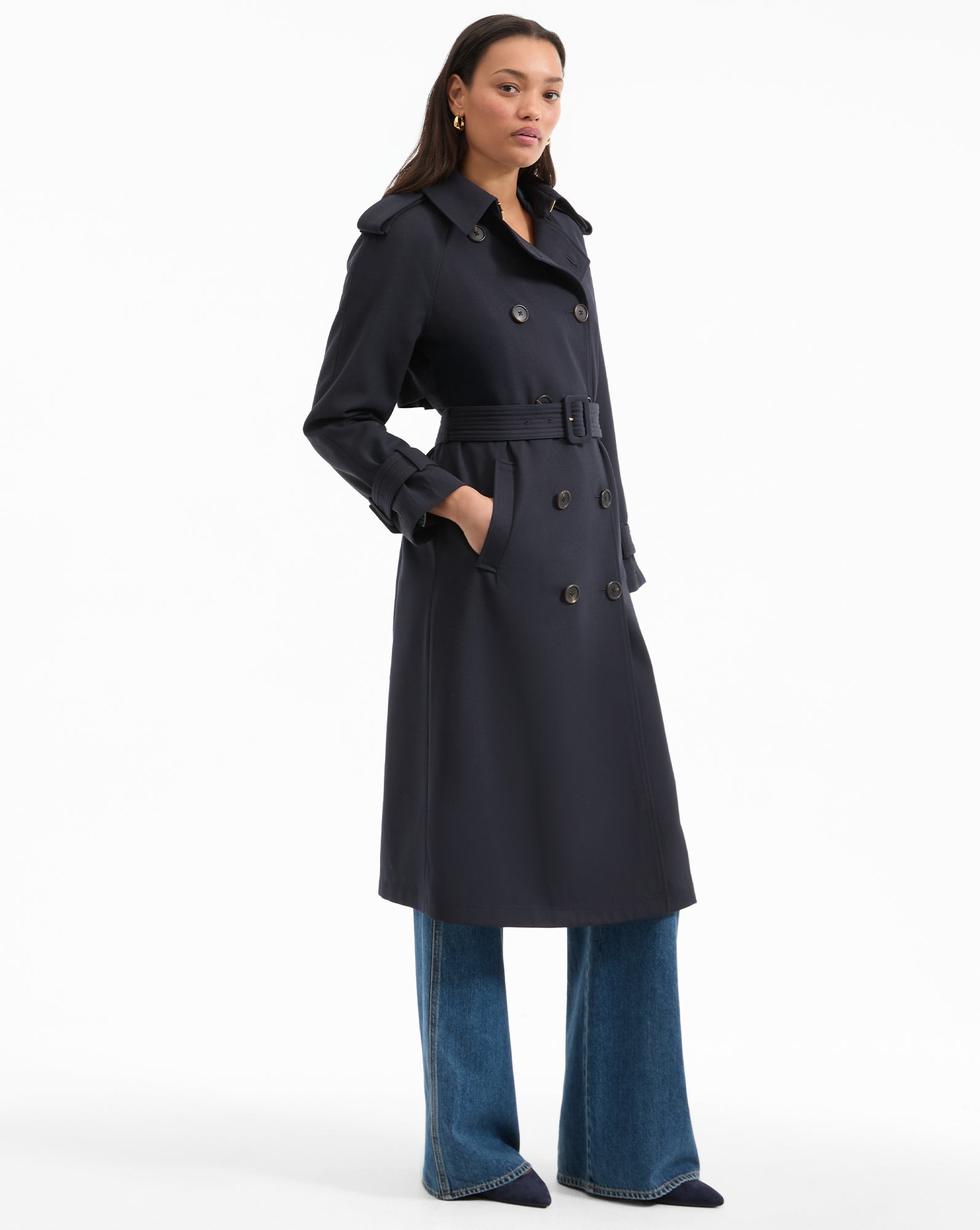 Navy Wool Trench Coat for Men with Removable Belt | Conneley Dickey