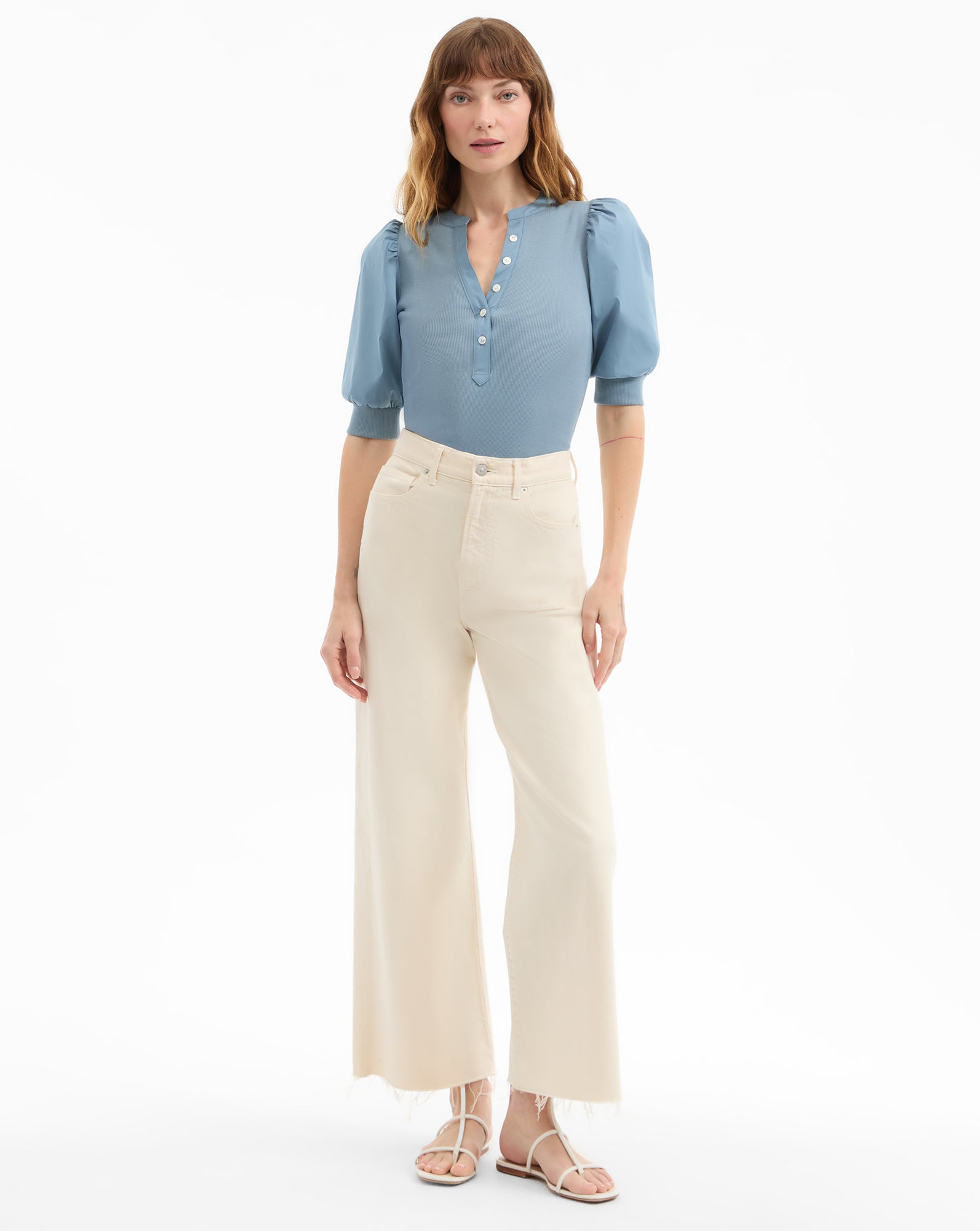 Puff-Sleeve T-Shirt for Women | Coralee Relaxed Henley Top