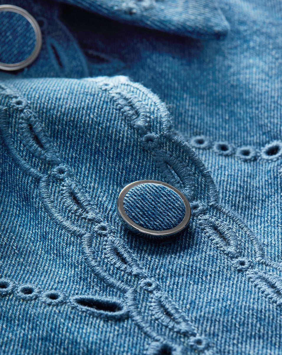 Denim Dickey with Wide Collar & Eyelet Details | Gretel