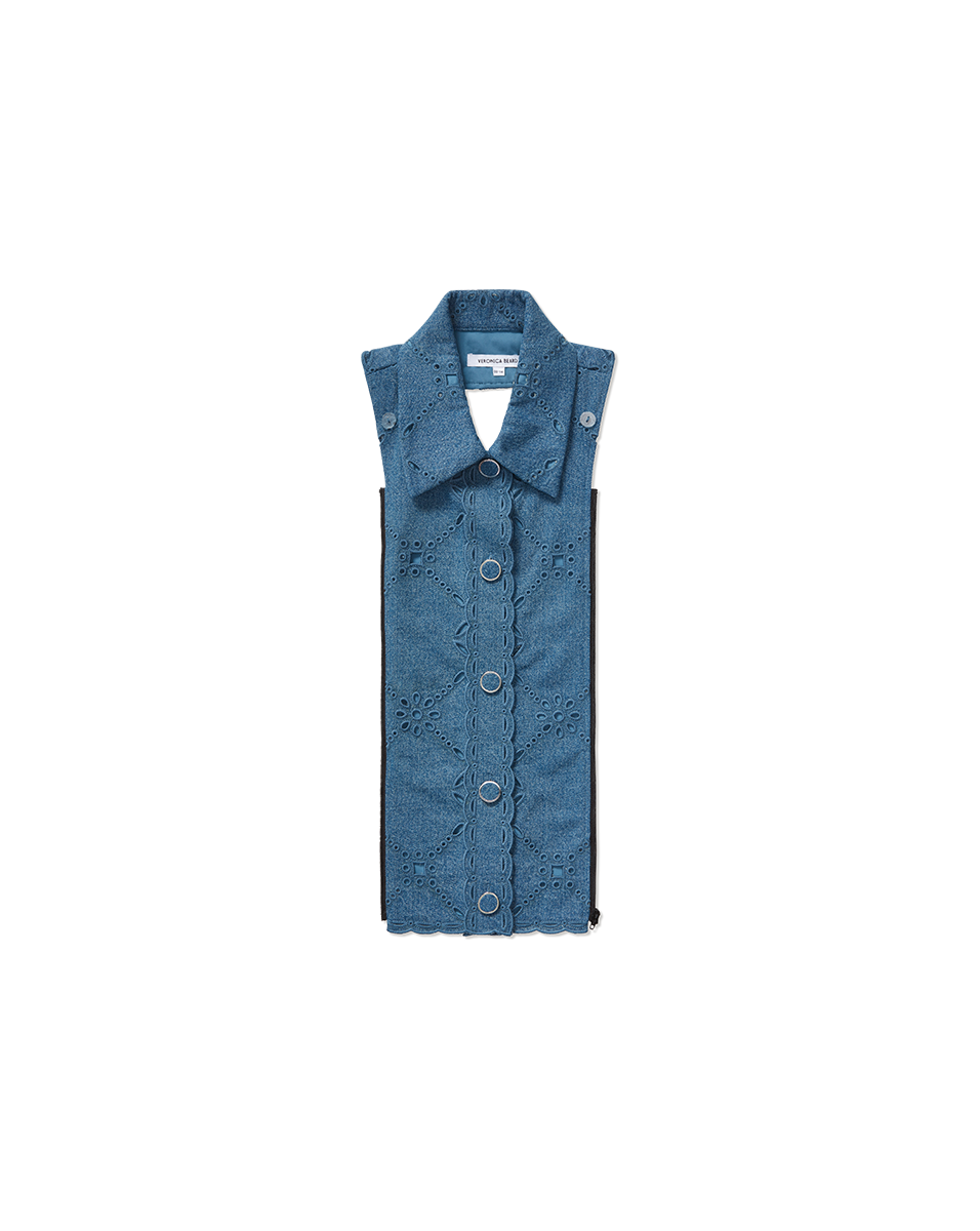 Denim Dickey with Wide Collar & Eyelet Details | Gretel