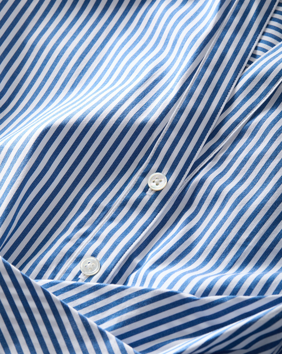 Striped Shirtdress with Crossover Waist & Cap Sleeves | Nagano
