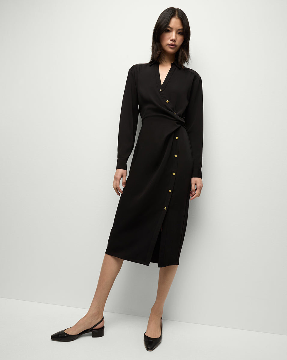 Wrap Style Midi Shirtdress with Side Slit | Wright Dress