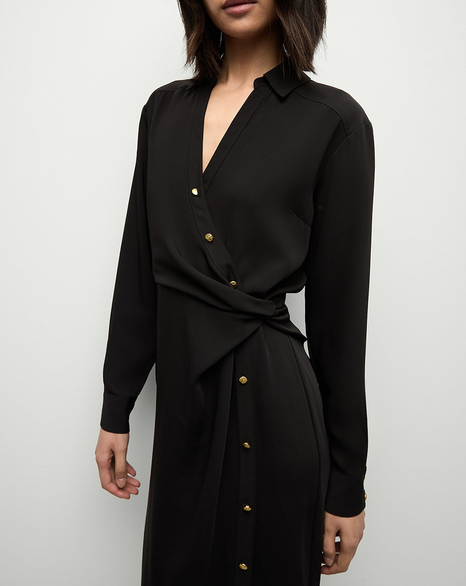 Wrap Style Midi Shirtdress with Side Slit | Wright Dress