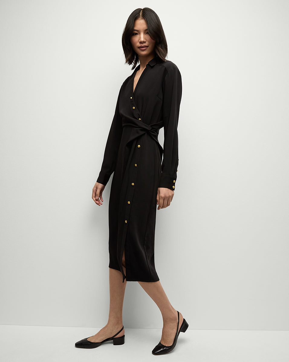 Wrap Style Midi Shirtdress with Side Slit | Wright Dress