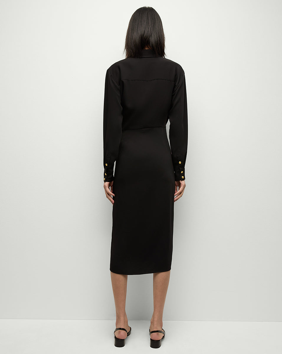 Wrap Style Midi Shirtdress with Side Slit | Wright Dress