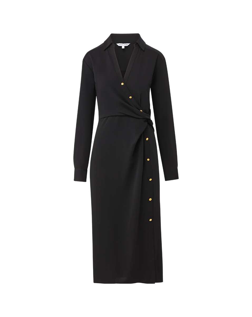 Wrap Style Midi Shirtdress with Side Slit | Wright Dress