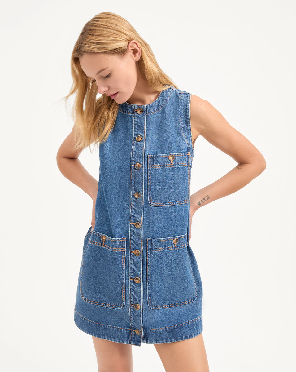 Denim Mini Dress for Women | Relaxed Fit & Pockets | Oakley