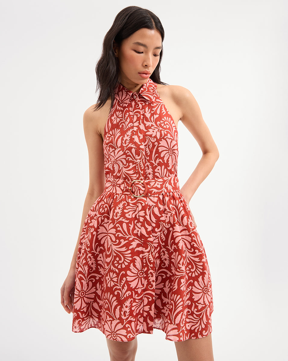 Lightweight Linen Fit-and-Flare Dress with Halter Neck | Beau