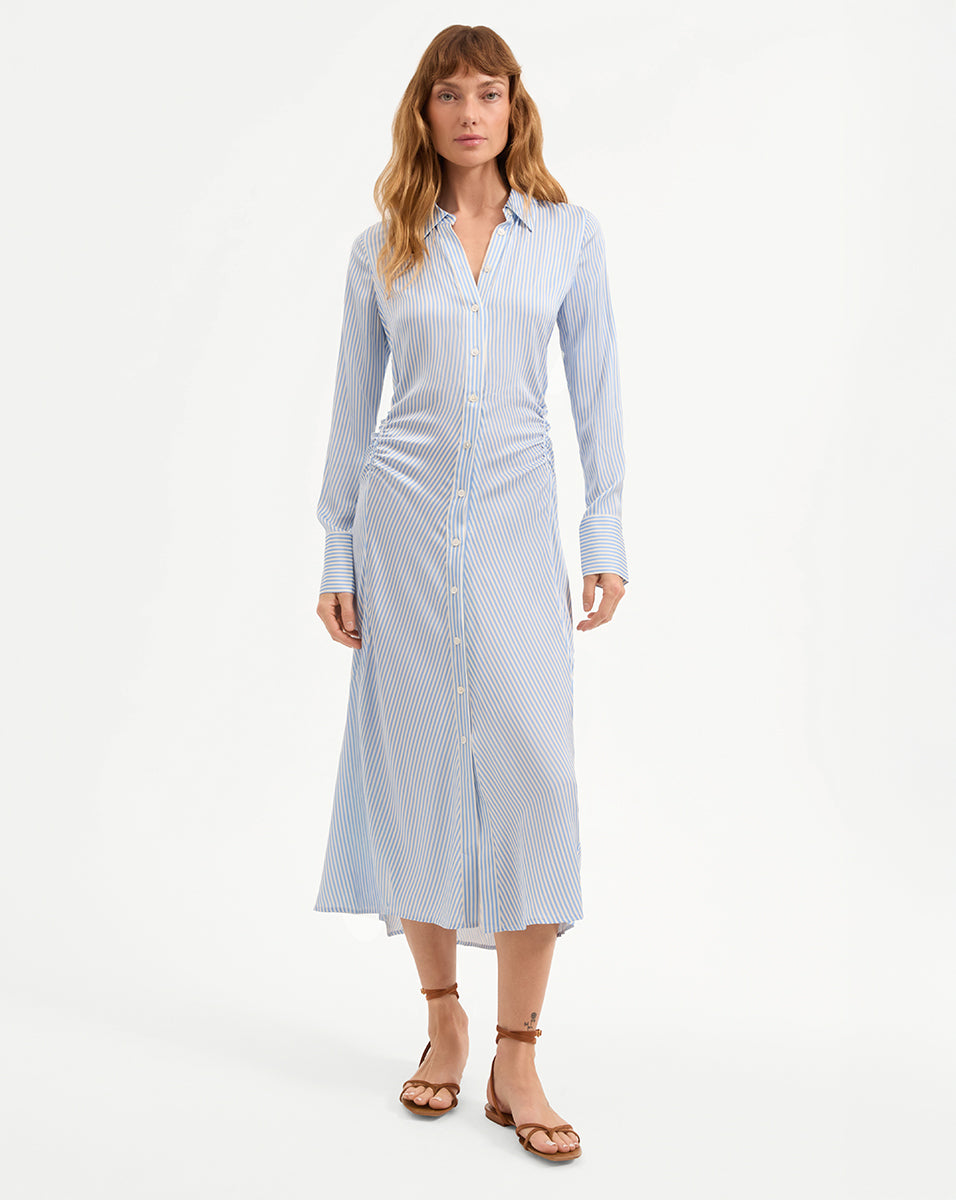 Silk Midi Shirtdress with Ruching & Side Drape | Lex Dress
