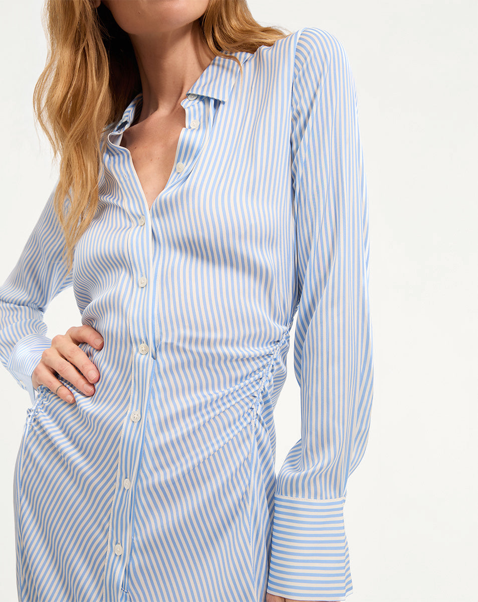 Silk Midi Shirtdress with Ruching & Side Drape | Lex Dress