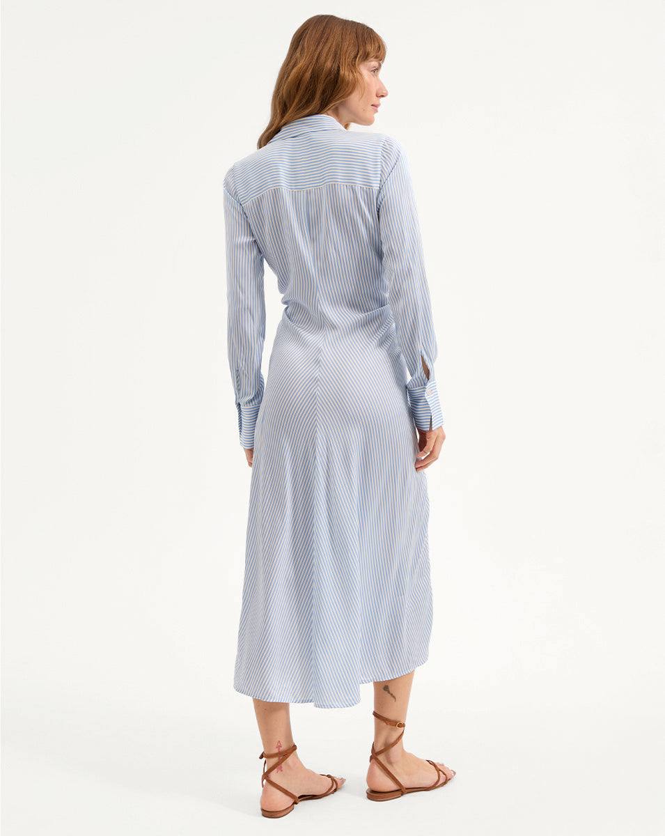 Silk Midi Shirtdress with Ruching & Side Drape | Lex Dress