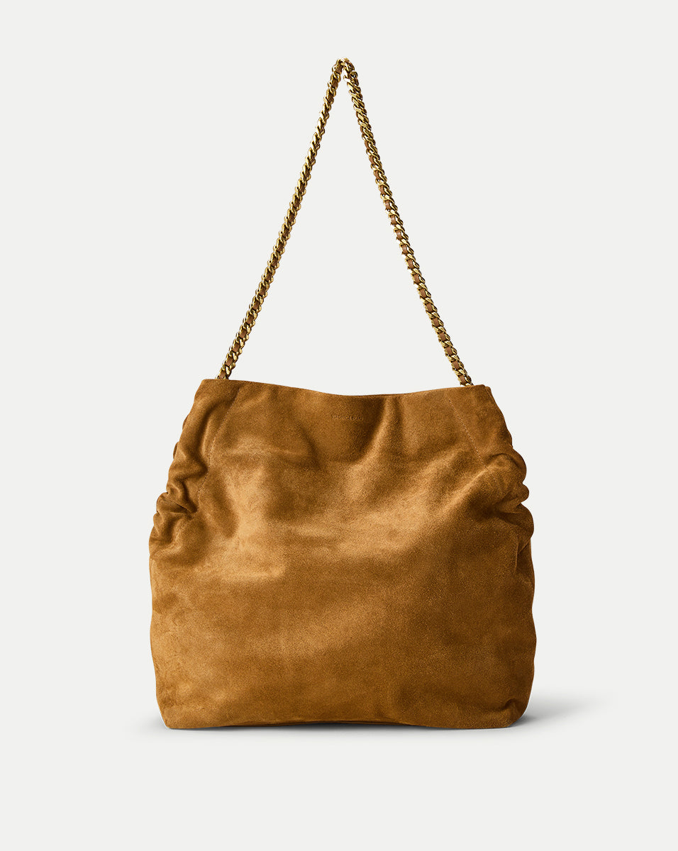 Soft Italian Suede Slouch Bag with Gold Chain Strap | Veronica Beard