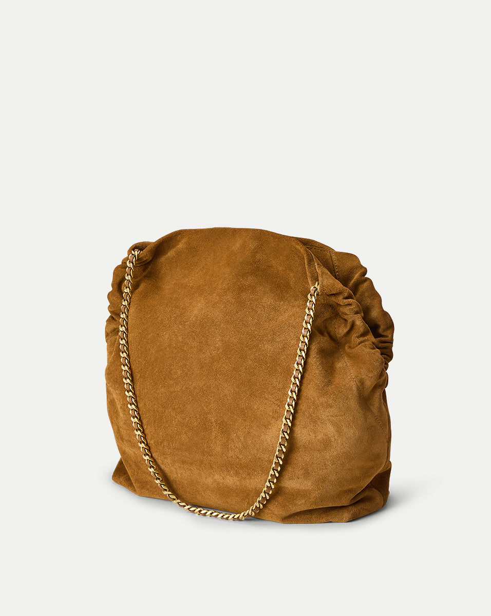 Soft Italian Suede Slouch Bag with Gold Chain Strap | Veronica Beard