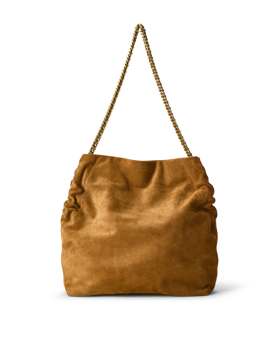 Soft Italian Suede Slouch Bag with Gold Chain Strap | Veronica Beard