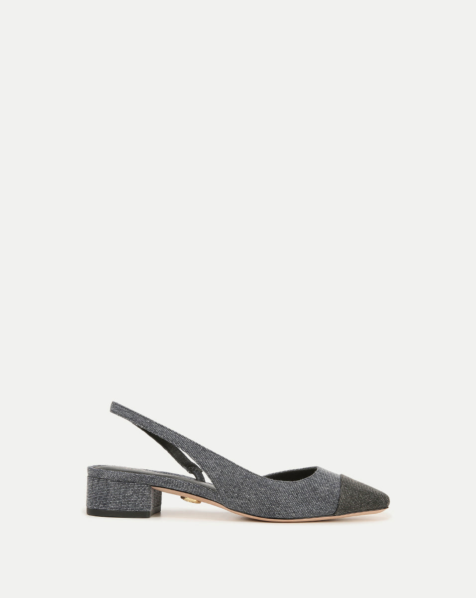 Denim Cap-Toe Slingback with Leather Toe & Block Heel | Cecile