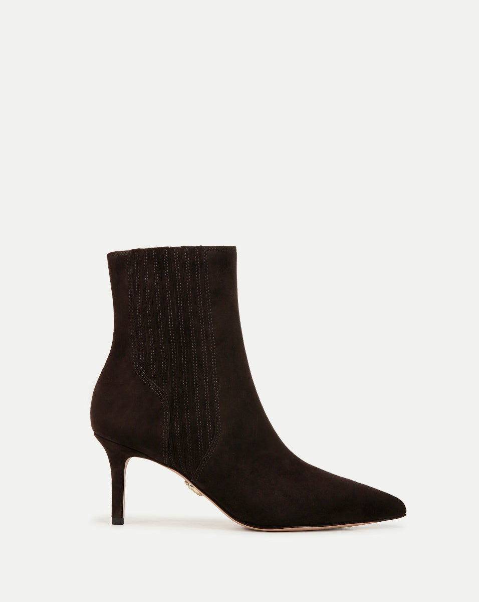 Suede Mid-Heel Booties with Pointed Toe & Pull-On Design | Lisa