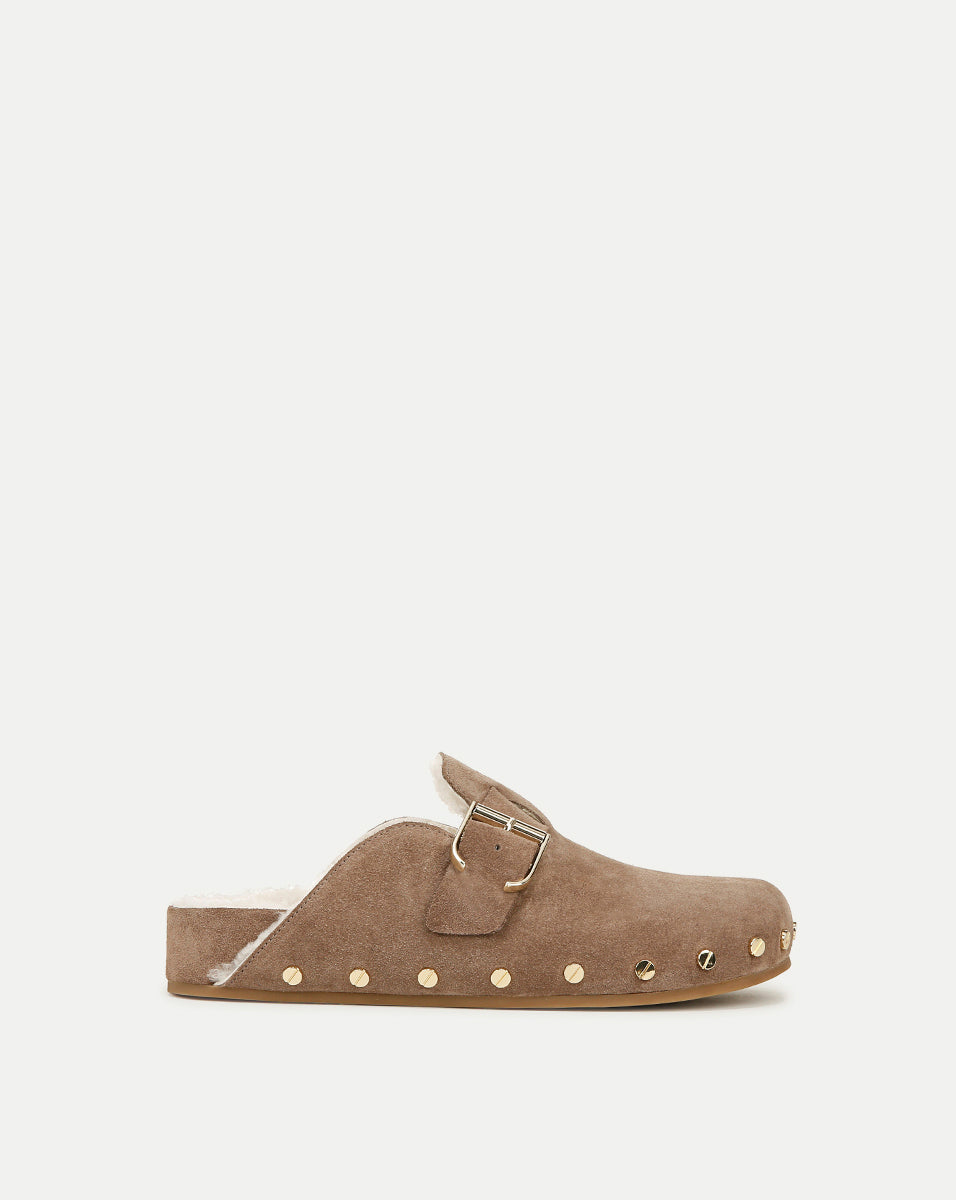 Shearling Clog Mule with Suede Exterior & Adjustable Buckle | Fern