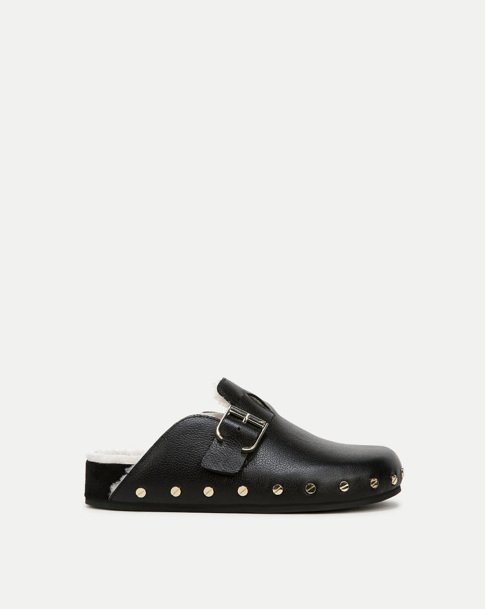 Shearling Clog Mule with Suede Exterior & Adjustable Buckle | Fern