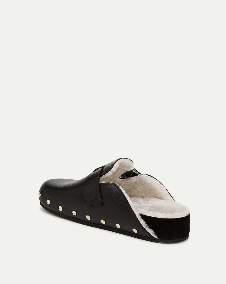 Shearling Clog Mule with Suede Exterior & Adjustable Buckle | Fern