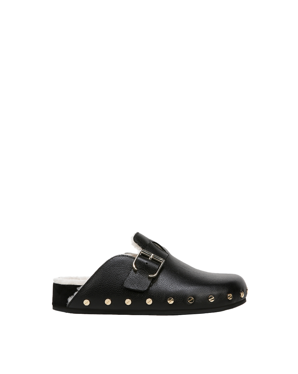 Shearling Clog Mule with Suede Exterior & Adjustable Buckle | Fern