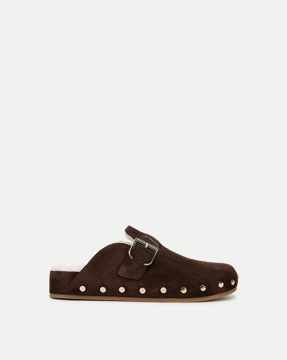 Shearling Clog Mule with Suede Exterior & Adjustable Buckle | Fern