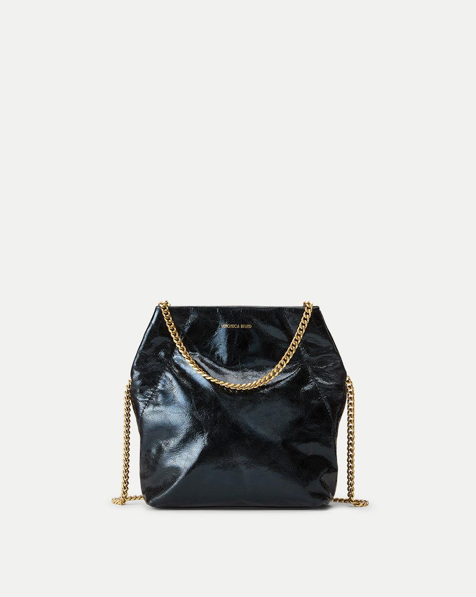 Small Leather Slouch Bag with Gold Chain Strap | Veronica Beard