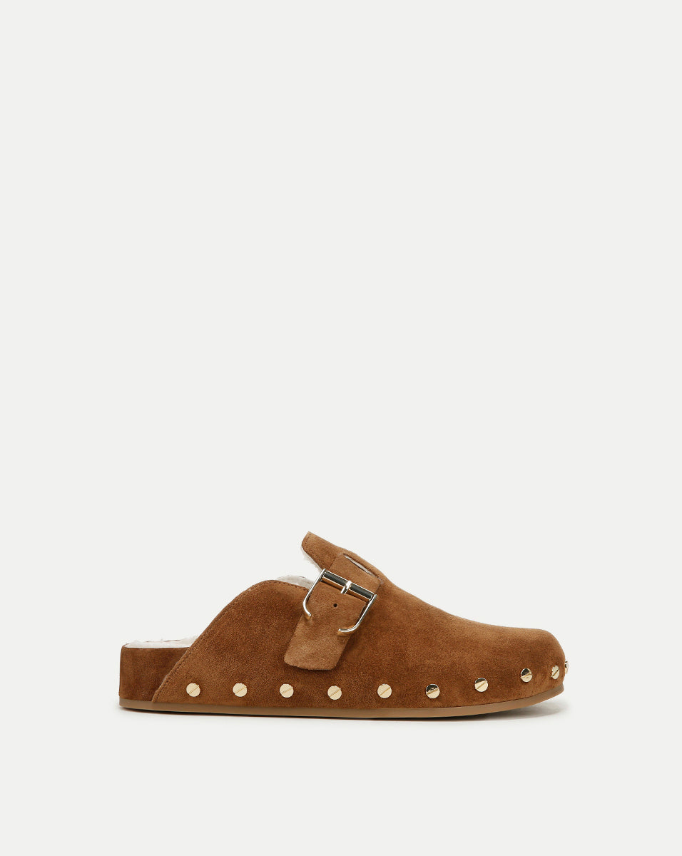 Shearling Clog Mule with Suede Exterior & Adjustable Buckle | Fern