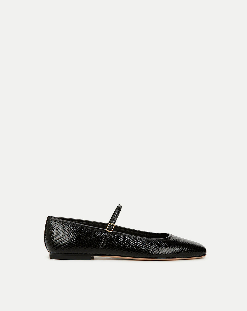 Metallic Snake-Embossed Leather Flats | Ellie
