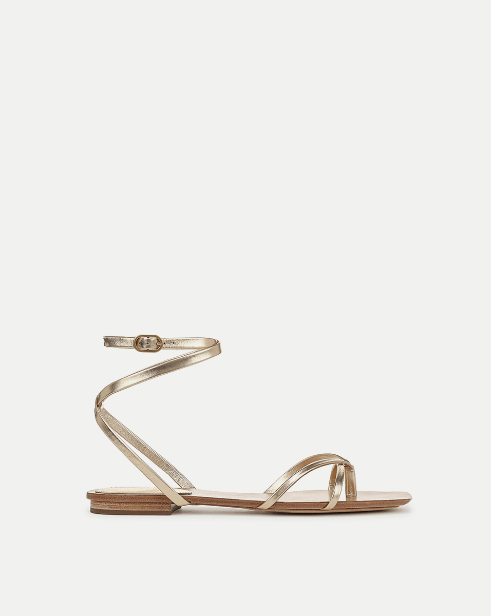 Metallic Leather Ankle-Wrap Sandals | Allegra