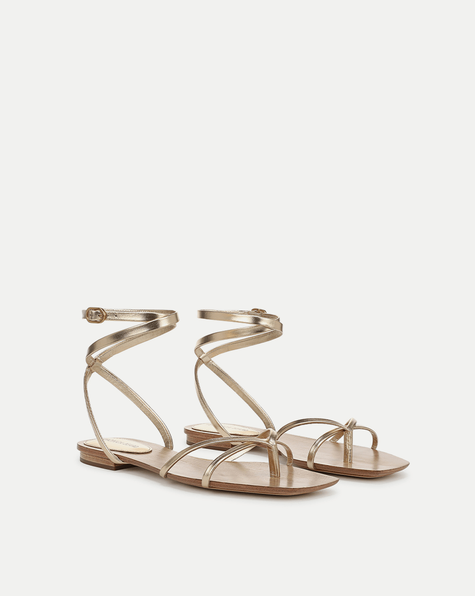 Metallic Leather Ankle-Wrap Sandals | Allegra