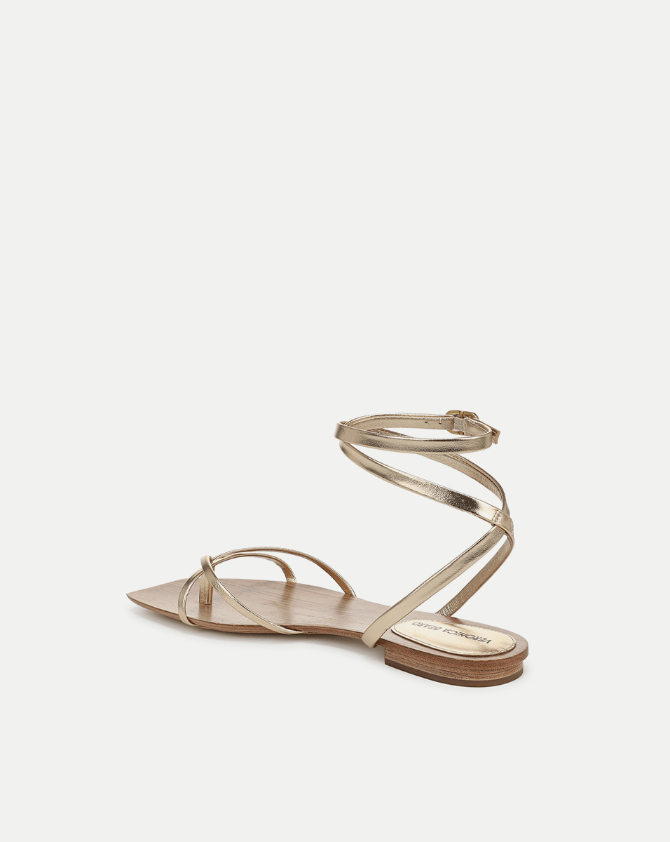 Metallic Leather Ankle-Wrap Sandals | Allegra