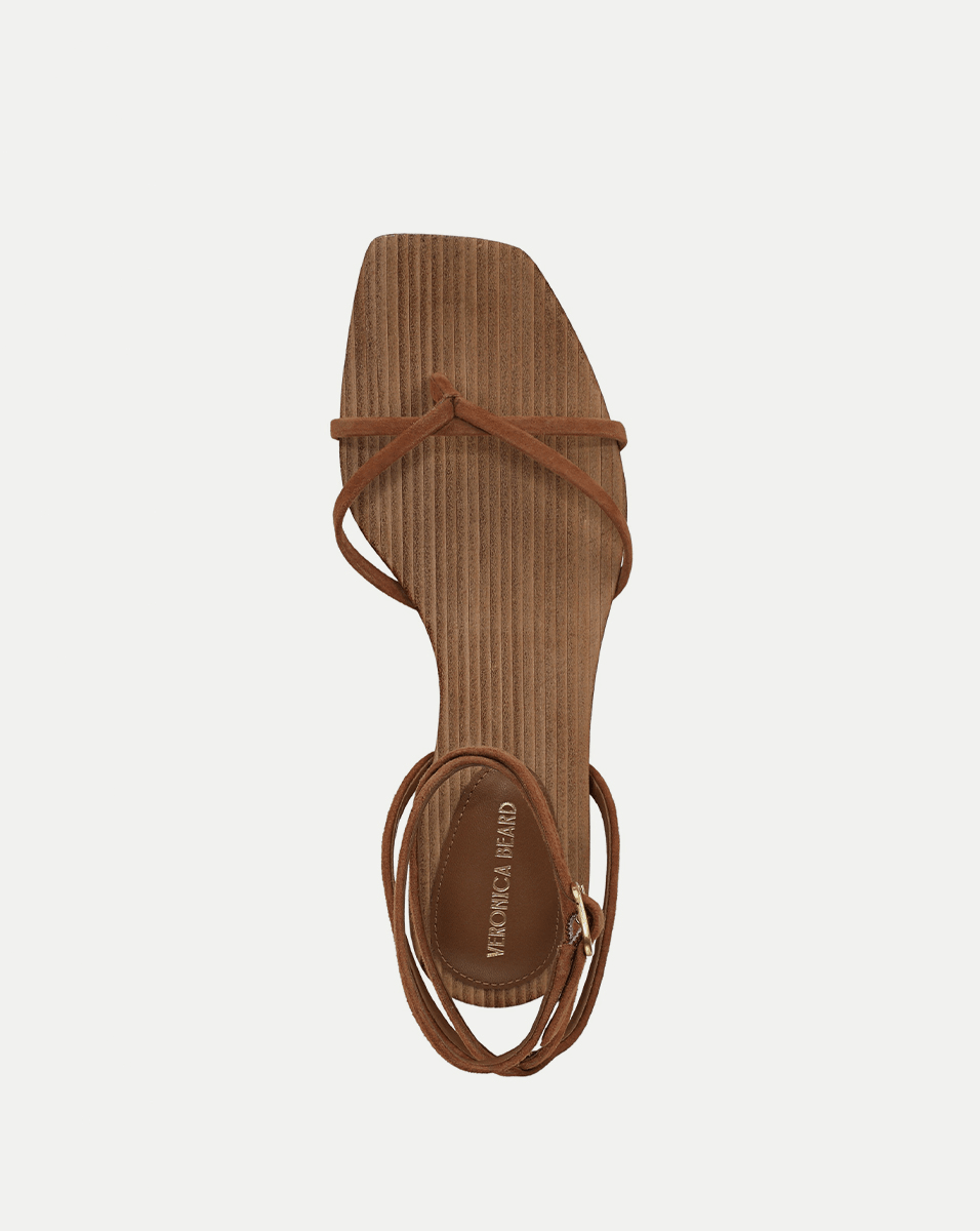 Brown Suede Ankle-Wrap Sandals for Women | Allegra Flat