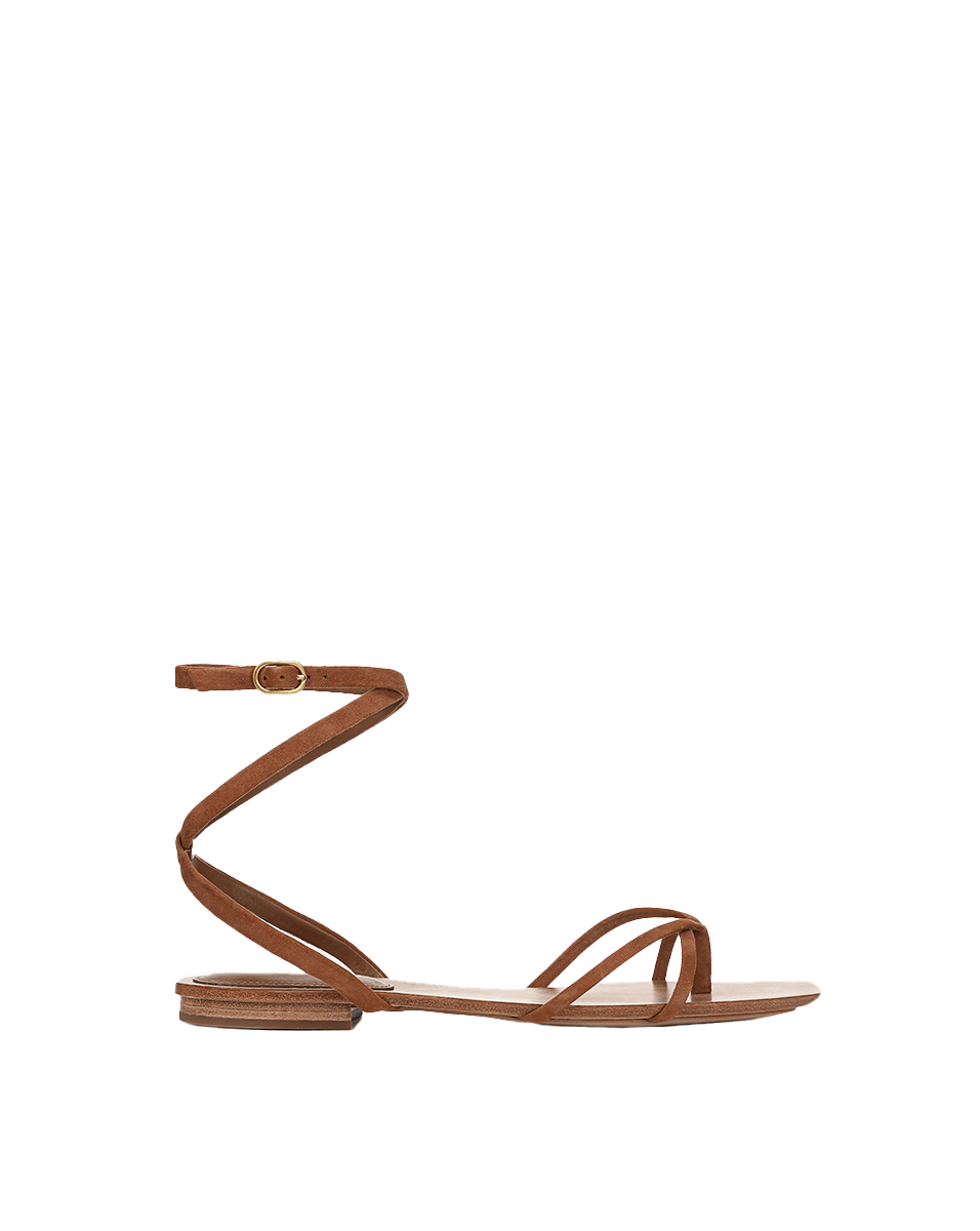 Brown Suede Ankle-Wrap Sandals for Women | Allegra Flat