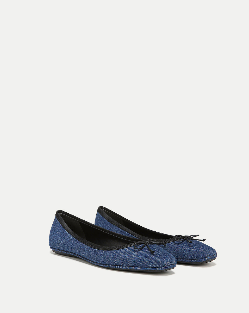 Denim Ballet Flats with Bow for Women | Beatrix Comfort Shoes