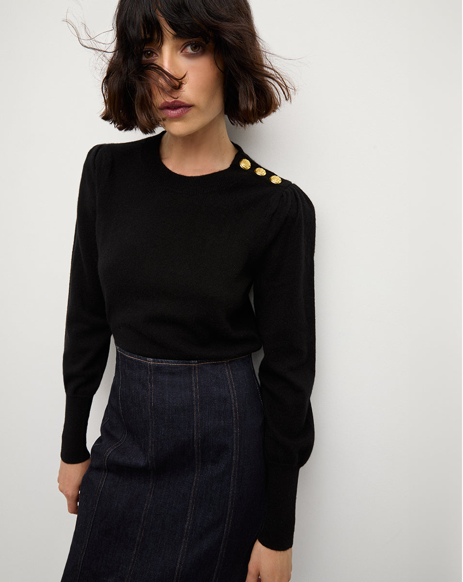 Luxury Cashmere Sweater with Button Accent | Nelia Pullover