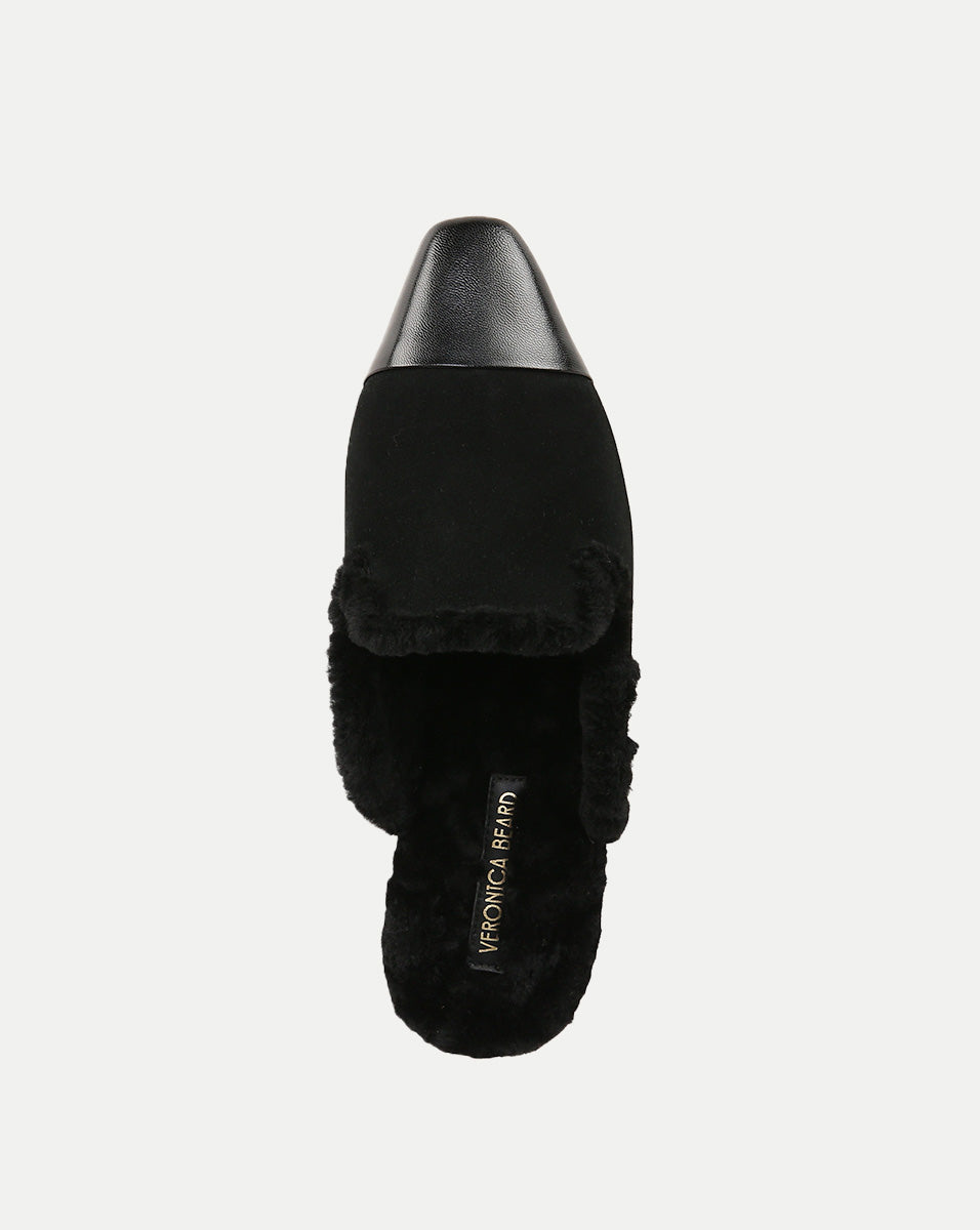 Shearling Mule Shoes with Suede Cap-Toe & 1" Heel | Cecile