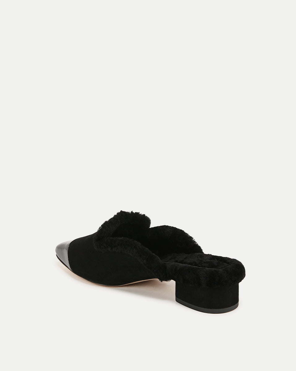 Shearling Mule Shoes with Suede Cap-Toe & 1" Heel | Cecile