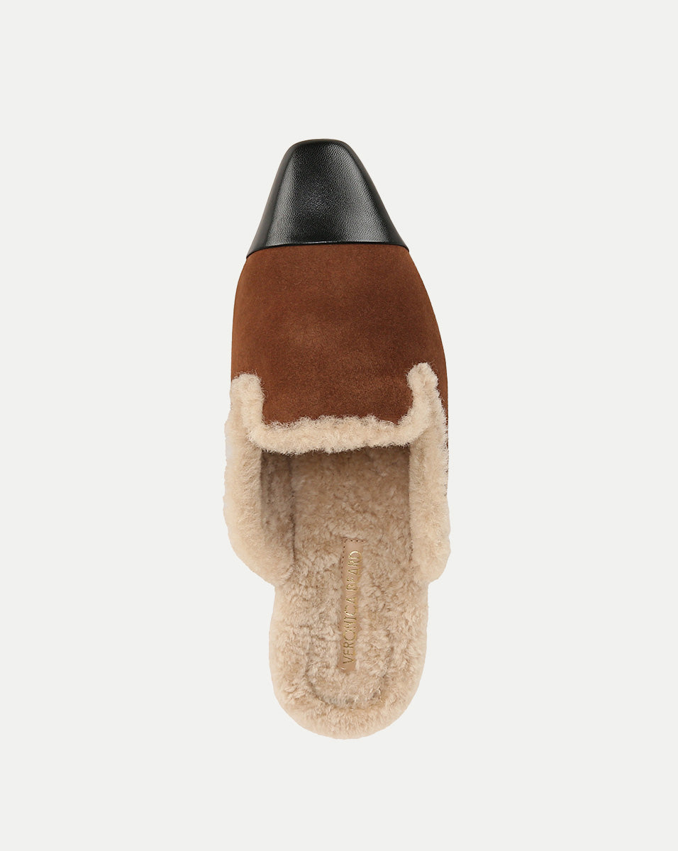 Shearling Mule Shoes with Suede Cap-Toe & 1" Heel | Cecile