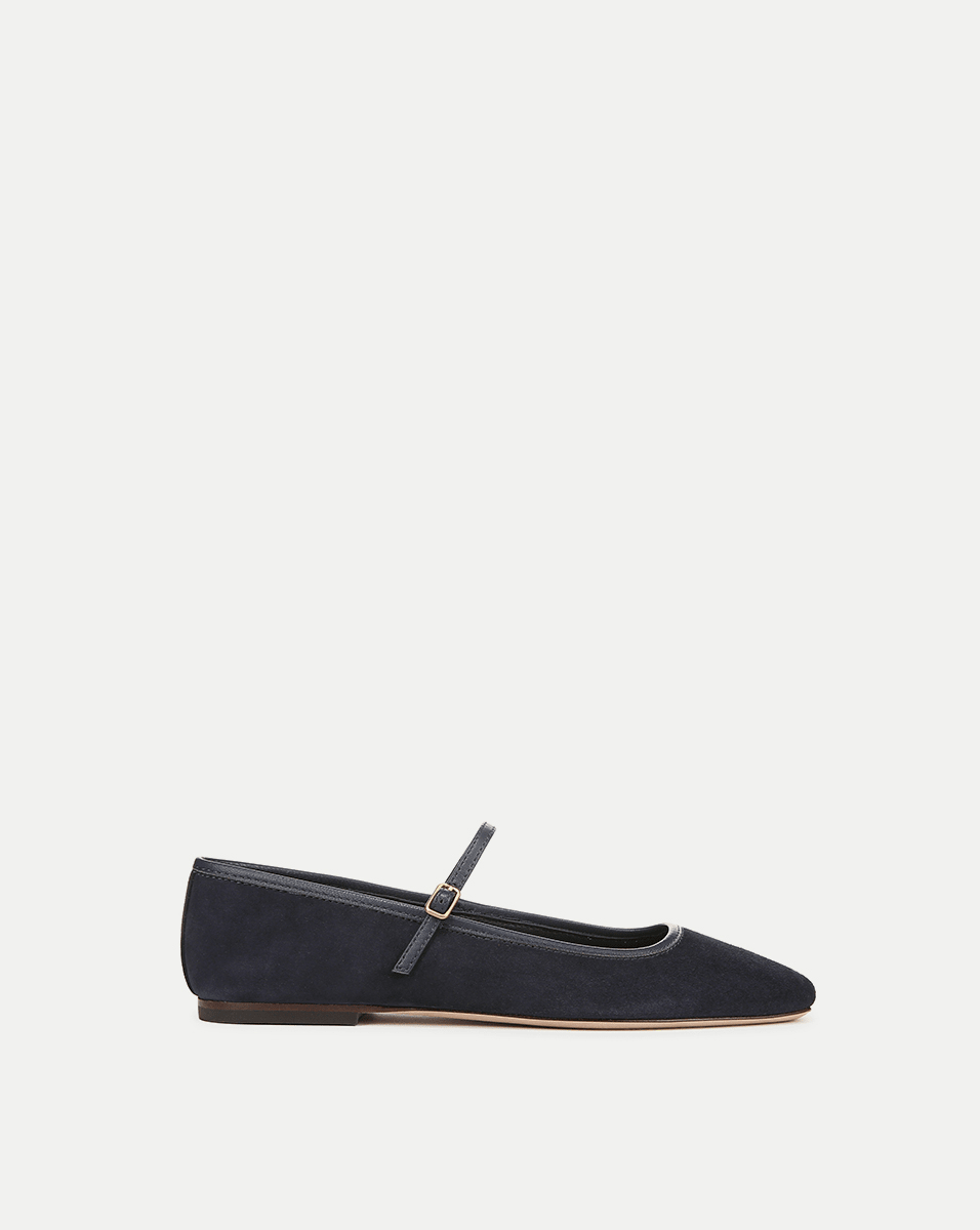 Suede Ballet Flats with Leather Trim & Strap | Ellie
