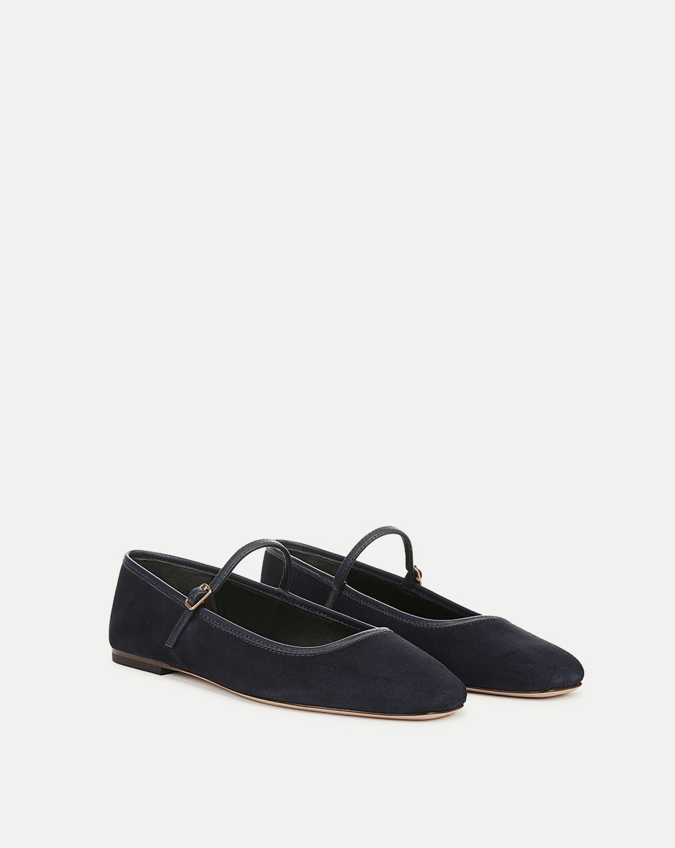 Suede Ballet Flats with Leather Trim & Strap | Ellie