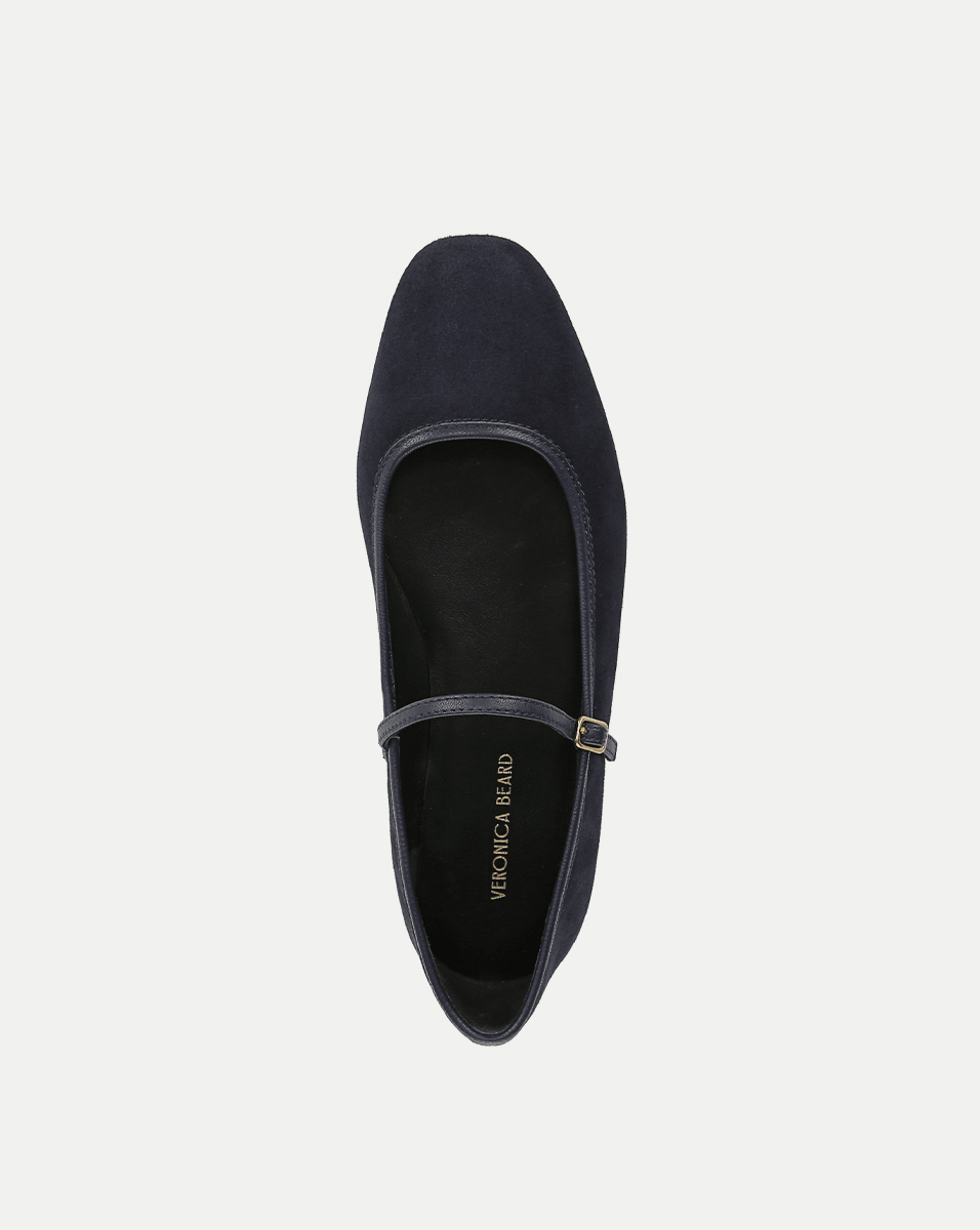 Suede Ballet Flats with Leather Trim & Strap | Ellie