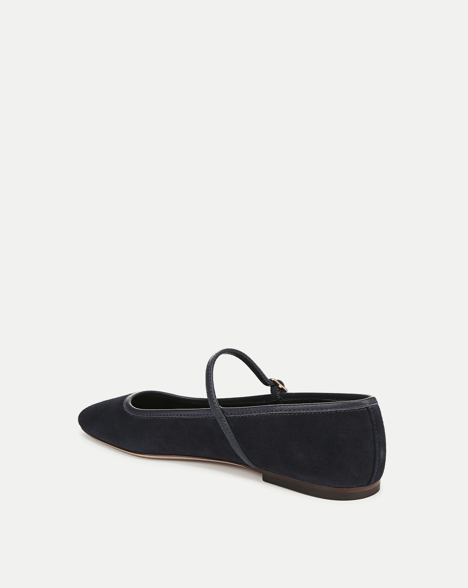 Suede Ballet Flats with Leather Trim & Strap | Ellie