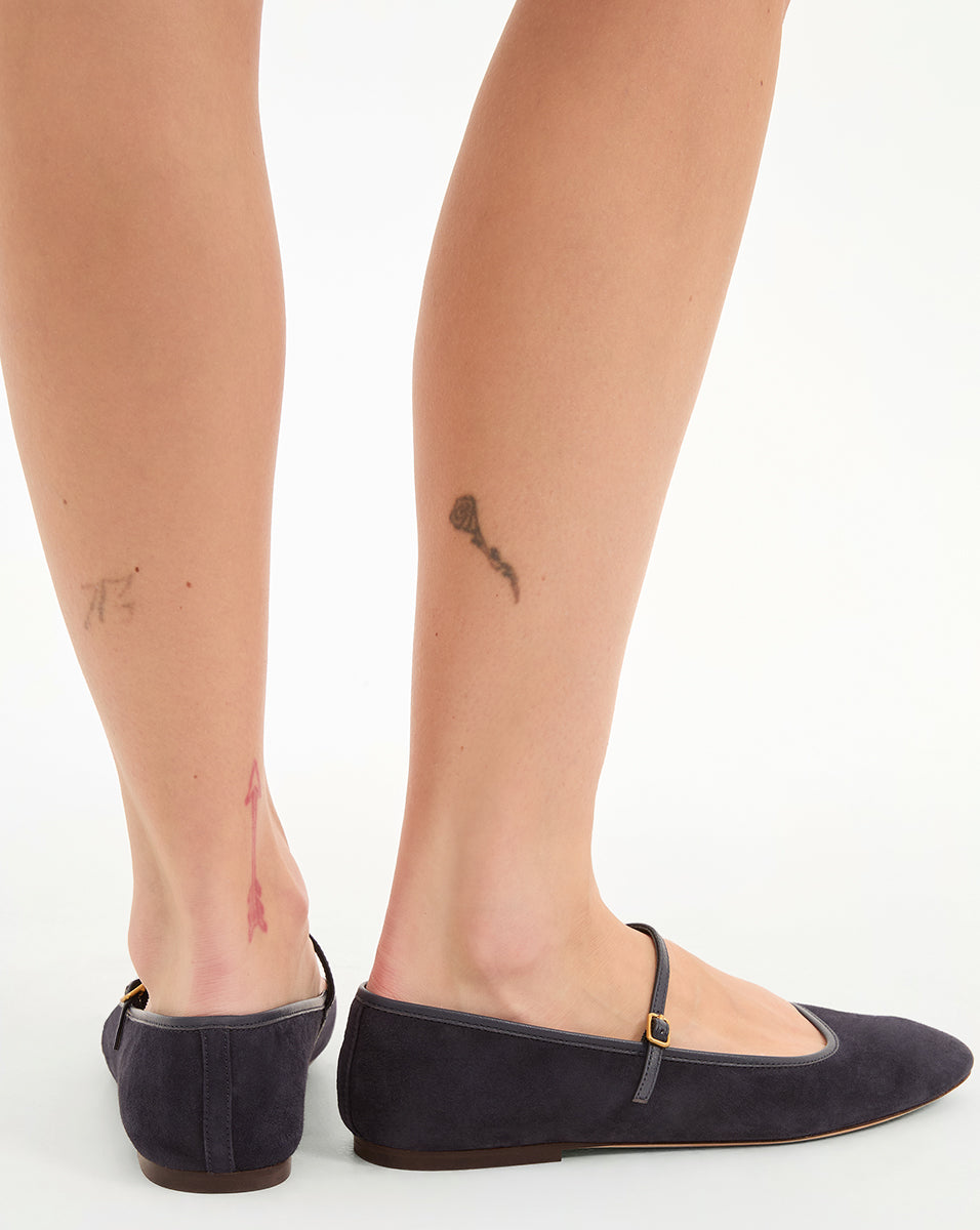 Suede Ballet Flats with Leather Trim & Strap | Ellie