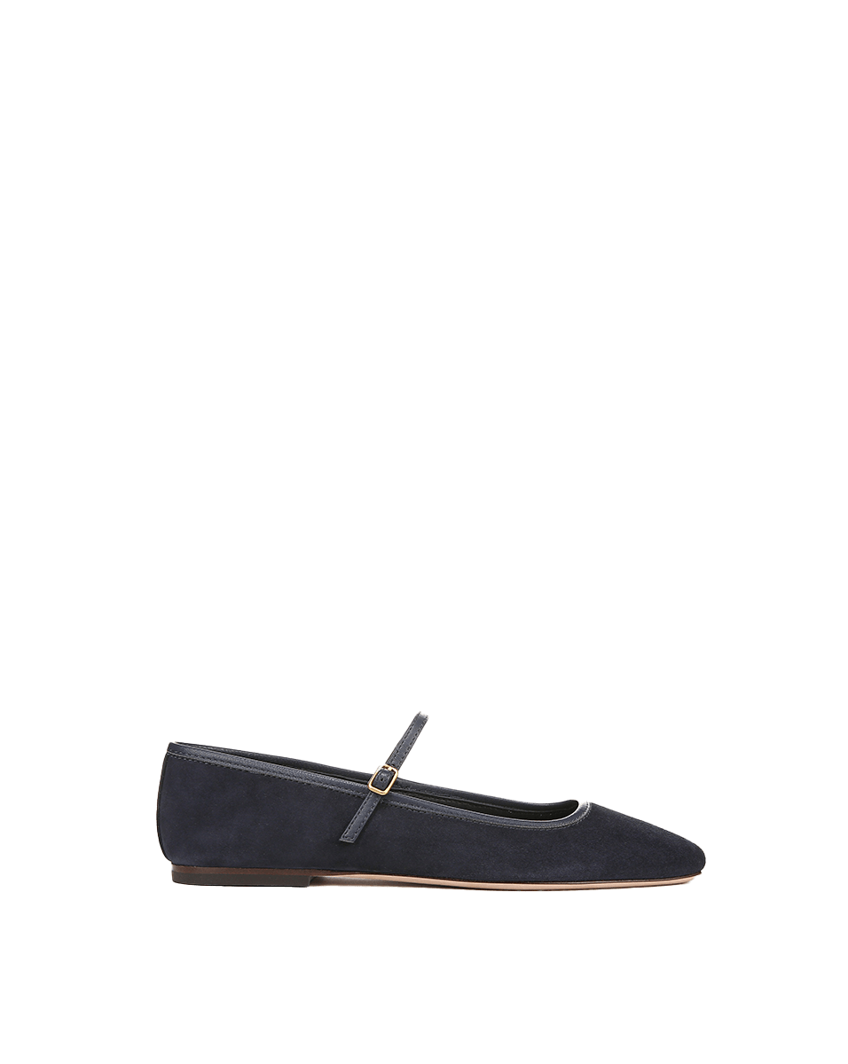 Suede Ballet Flats with Leather Trim & Strap | Ellie