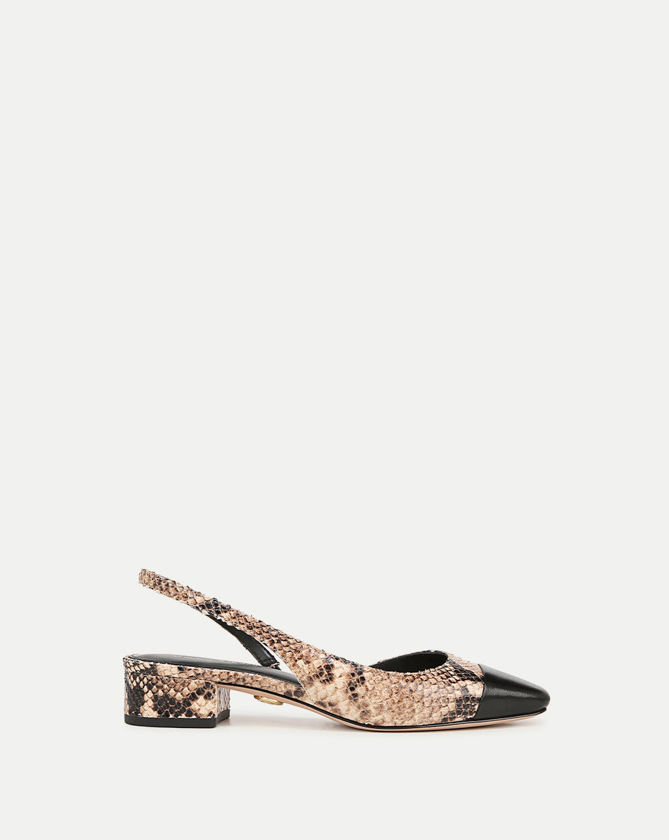 Snakeskin-Embossed Slingback Heels with Elastic Strap | Cecile