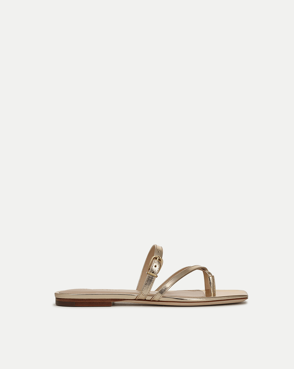 Metallic Leather Sandals for Women | Marthe Strappy Gold Flats