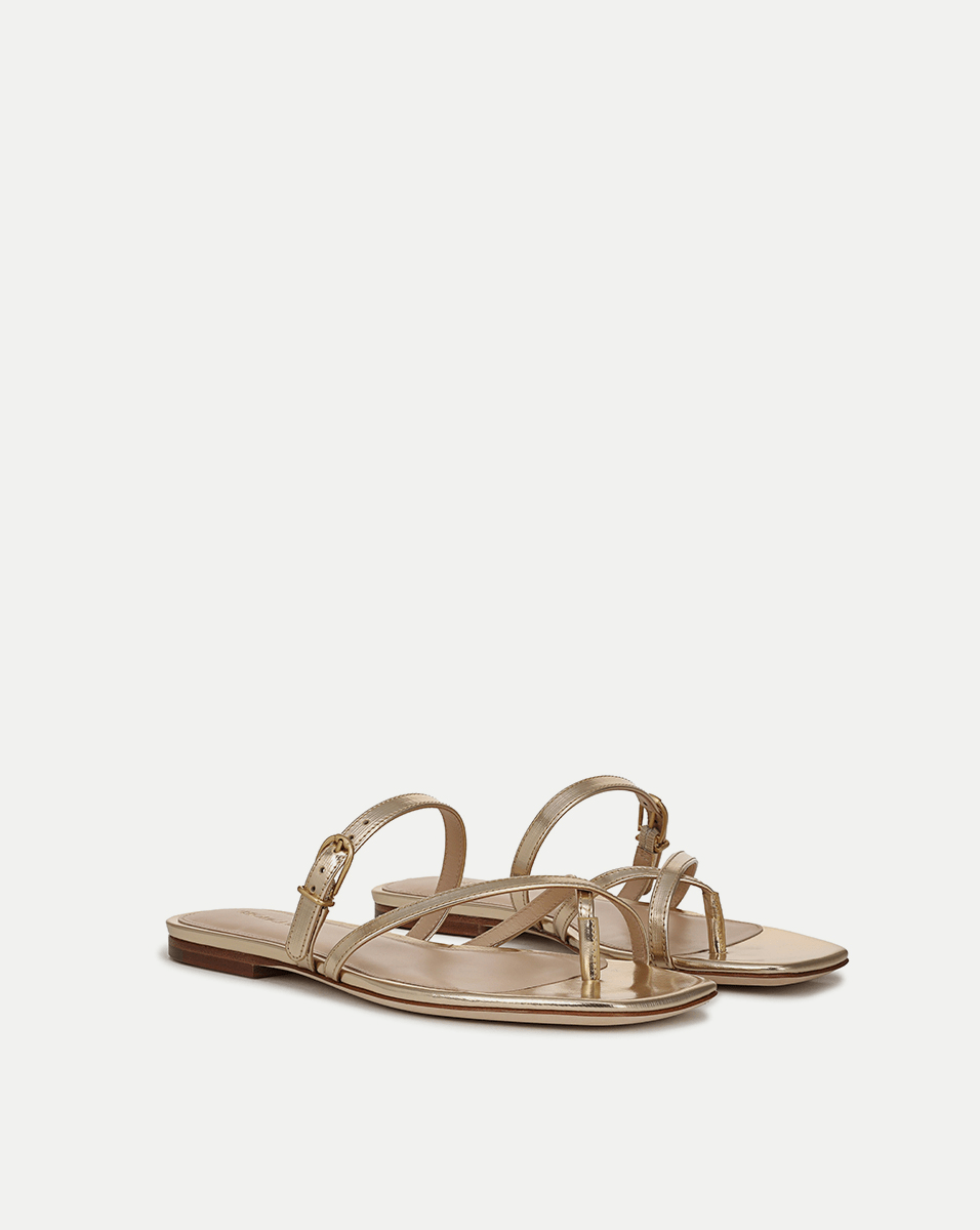 Metallic Leather Sandals for Women | Marthe Strappy Gold Flats