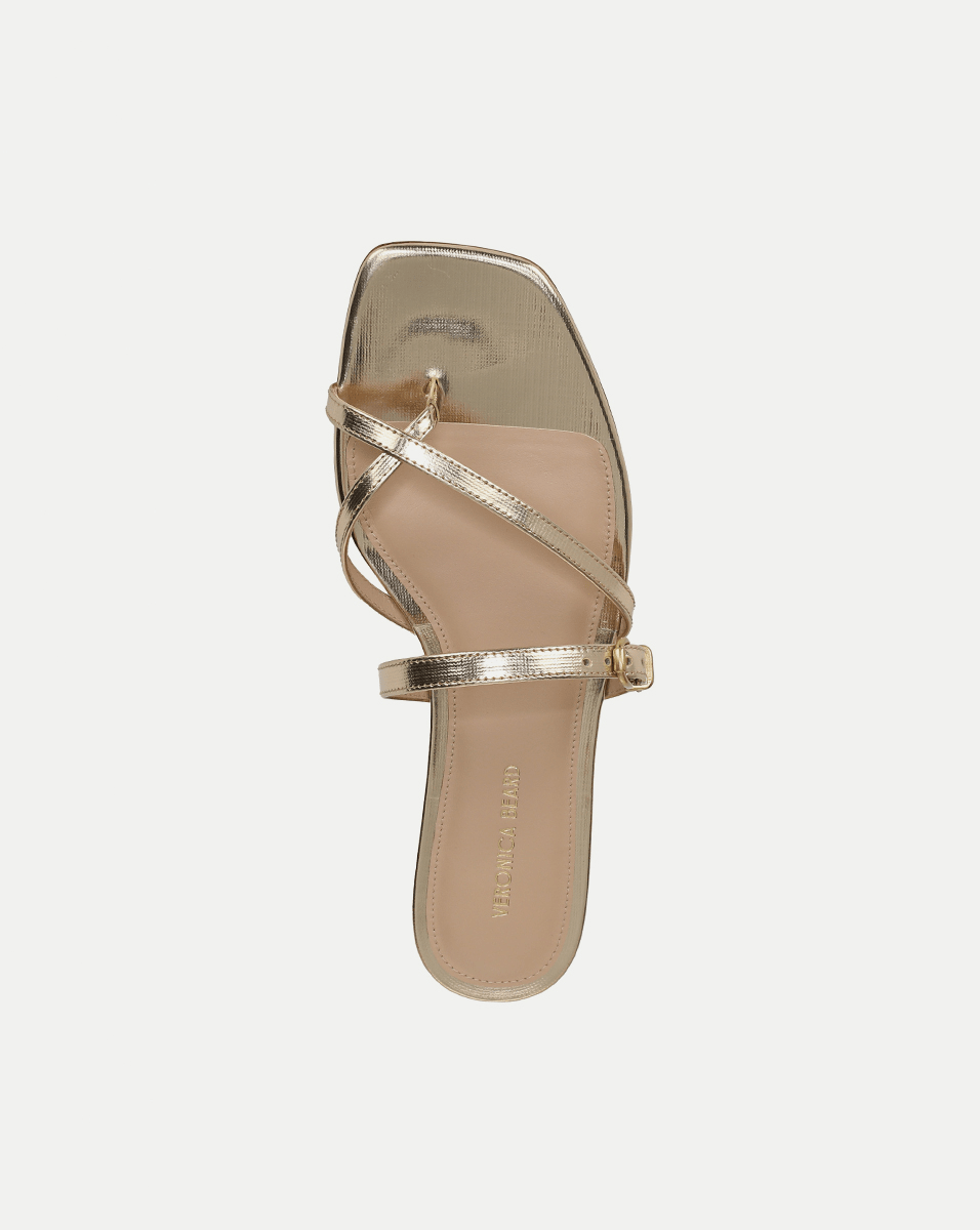 Metallic Leather Sandals for Women | Marthe Strappy Gold Flats