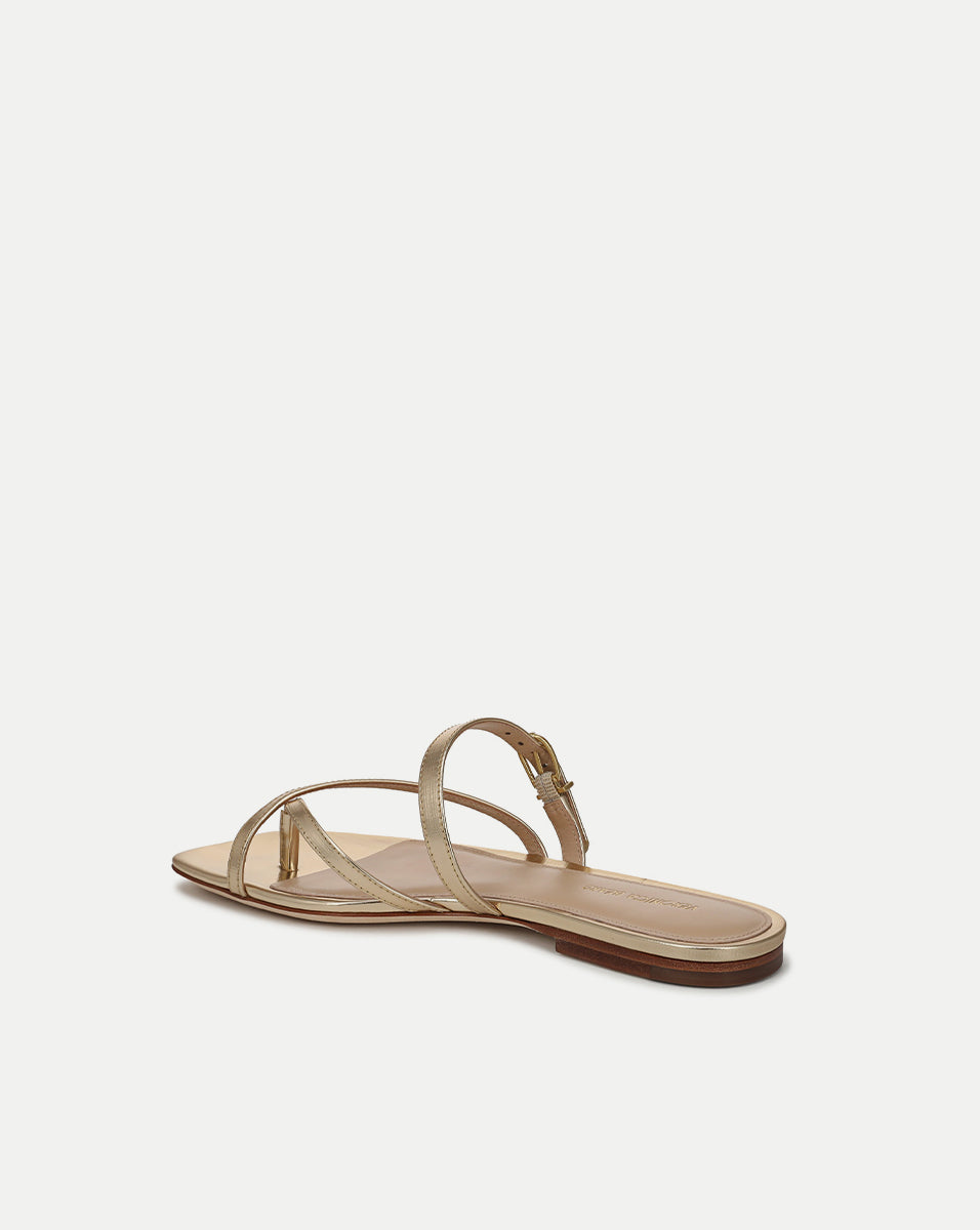 Metallic Leather Sandals for Women | Marthe Strappy Gold Flats