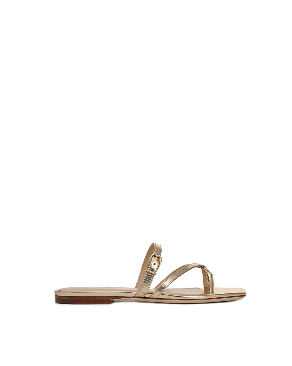 Metallic Leather Sandals for Women | Marthe Strappy Gold Flats